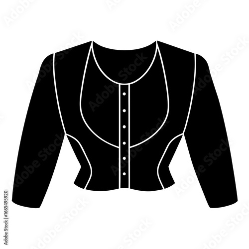 Women’s bolero jacket technical flat sketch, front and back view, vector fashion CAD drawing, isolated on white background