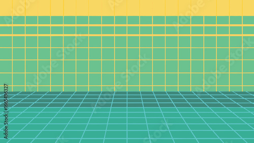 Retro Futuristic Grid Room with Teal and Yellow Color Scheme vector illustration