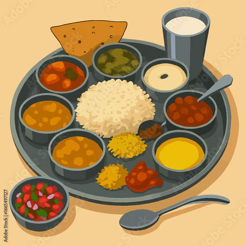 Delicious Indian thali meal with rice, curries, and accompaniments - a flavorful and authentic culinary experience perfect for food enthusiasts
