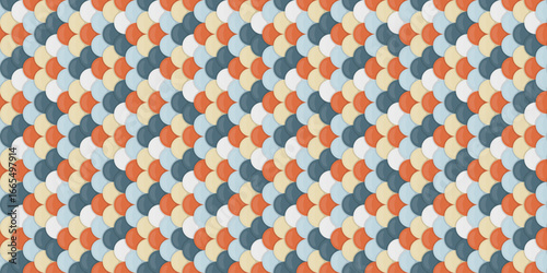 Abstract seamless pattern with overlapping pastelcolored semicircles.  A visually appealing design ideal for backgrounds, textiles, or website design.