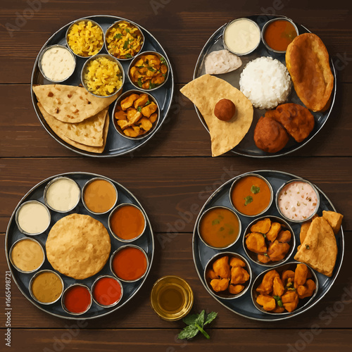 Flavorful Indian thali platters with curries, rice, and breads, showcasing cultural cuisine and authentic dining experiences perfect for foodies