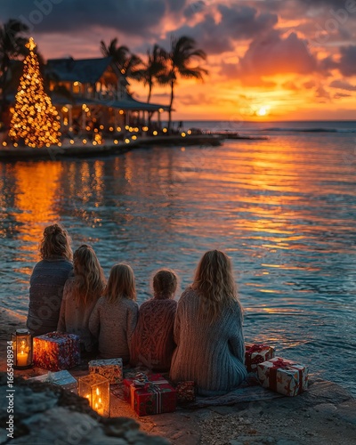Family by the water for holiday fun