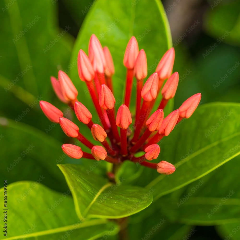 Fototapeta premium Close-up of vibrant coral flower buds