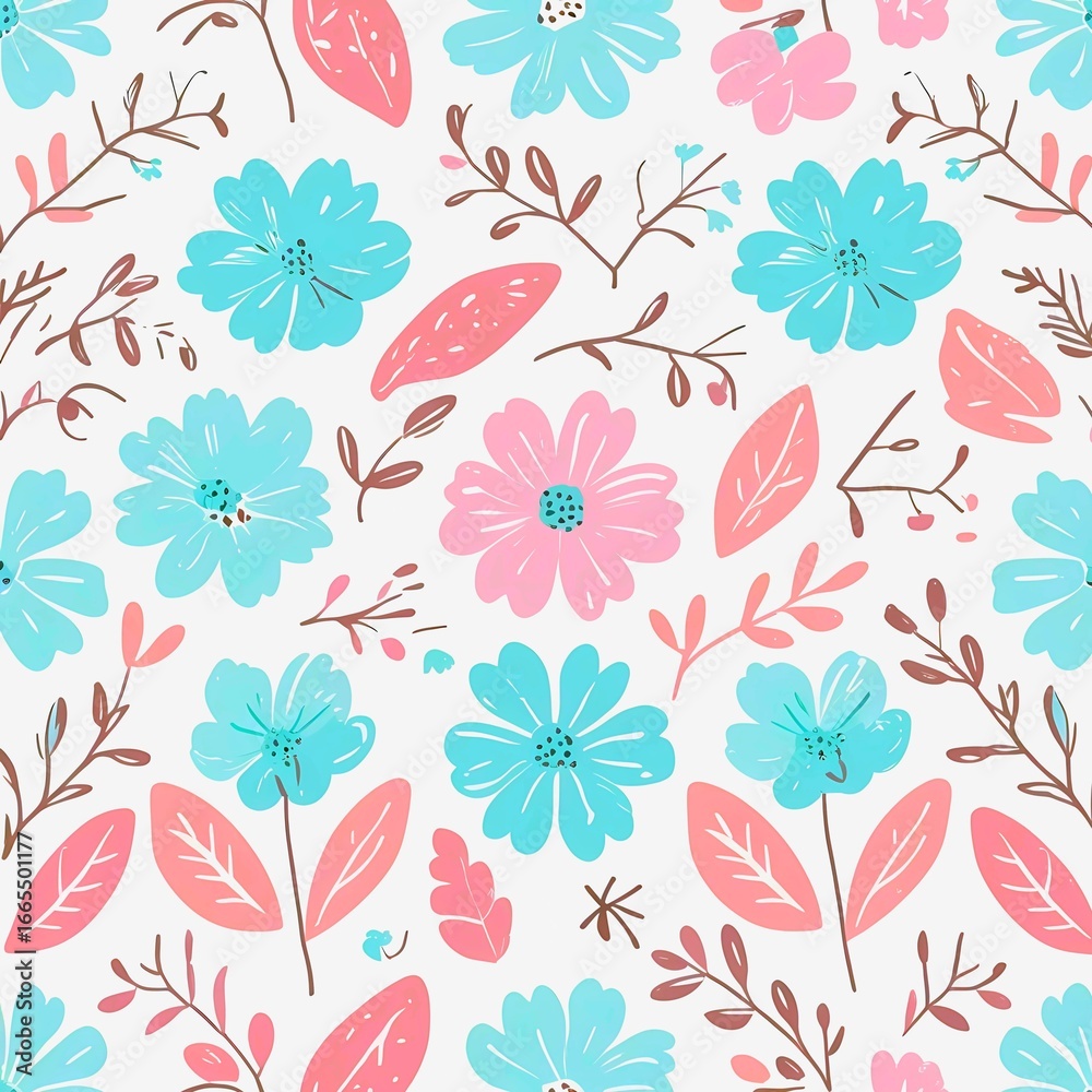 Fototapeta premium seamless floral pattern colour blue and pink