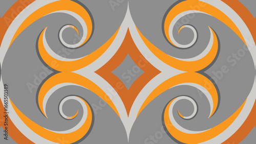 Swirling Abstract Pattern with Orange and Gray Curves and Diamond Shapes vector illustration