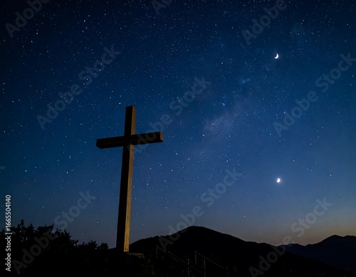 Cross against a starry night sky