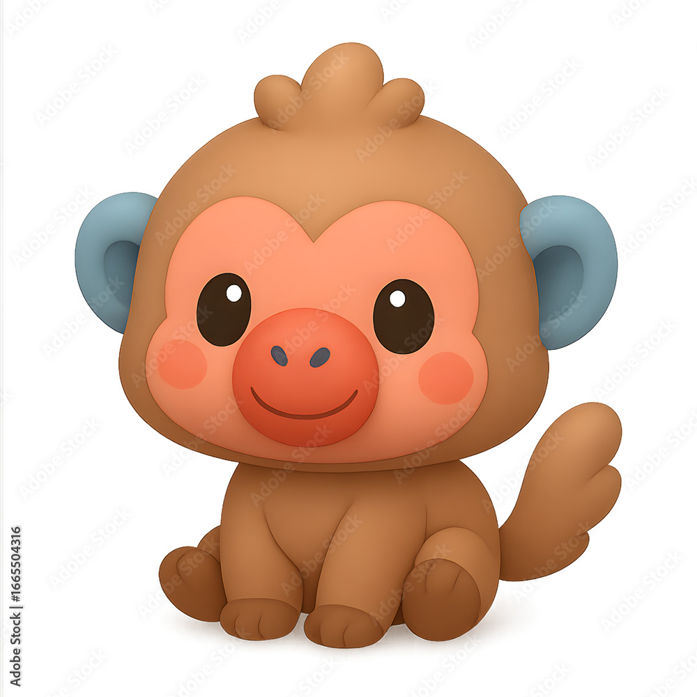 Fototapeta premium Cute Chibi Baboon – 3D Cartoon Animal with Transparent Background