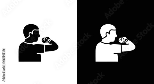 A person drinking coffee or water, a black and white icon representing a break, refreshment, and office life.
