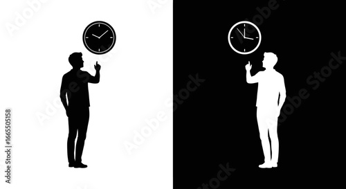 An outline style icon of a person looking at a clock, a modern symbol for project deadlines and time-sensitive tasks.
