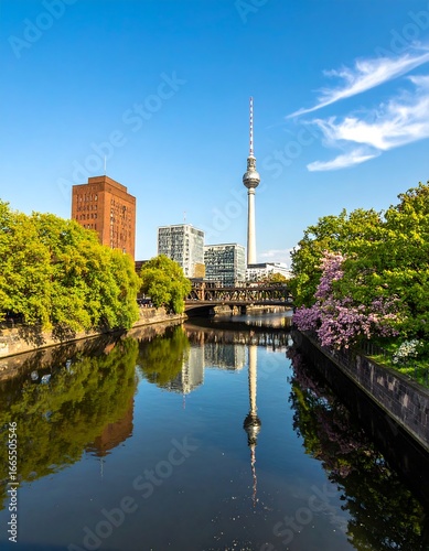 Berlin cityscape reflected in a canal