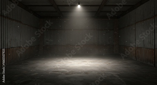 Empty room with Wall made of metal loft panels. Industrial background. Grunge