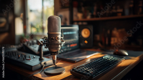 Modern Home Studio with Sunlight and Recording Equipment