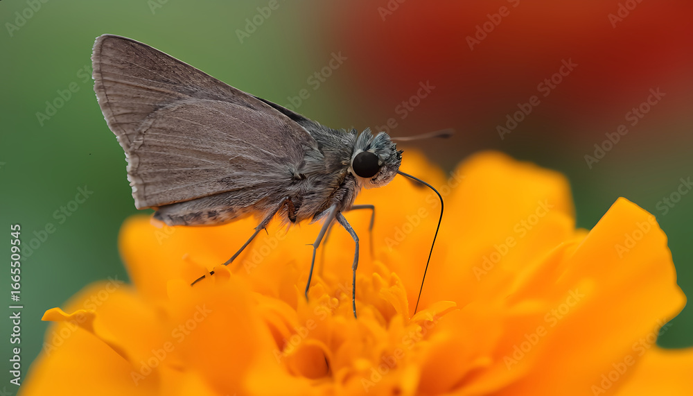 Obraz premium A brown butterfly is sitting on a flower