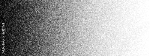 Gradient noise grain background. Vector black and white halftone texture, transitioning smoothly from dark to light with a dense arrangement of dots, stipple sand grain effect. Abstract grunge surface