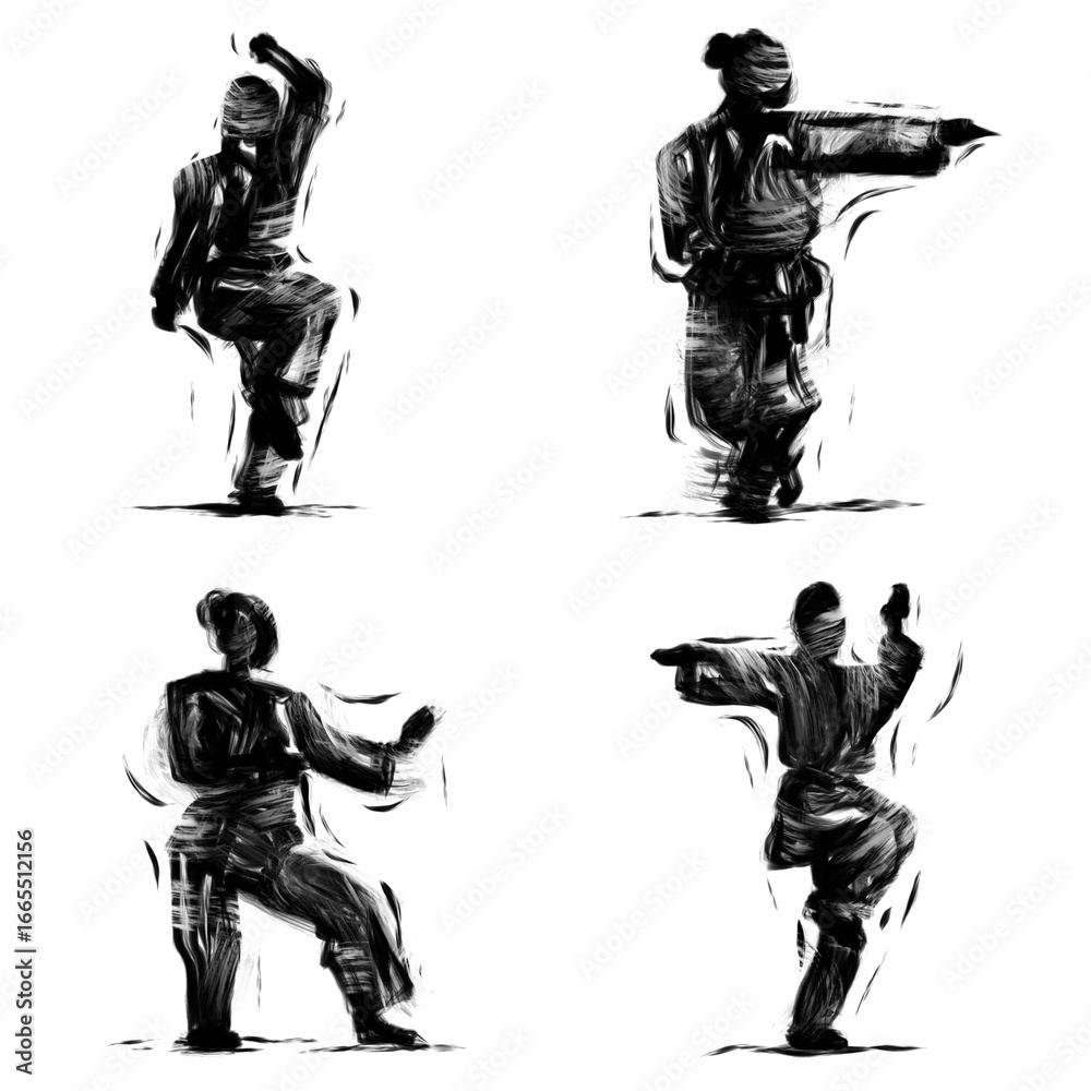 Fototapeta premium Seamless Taekwondo Pattern Illustration. Martial Arts Silhouette Vector Design