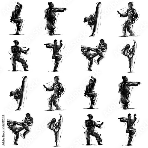 Seamless Taekwondo Pattern Illustration. Martial Arts Silhouette Vector Design