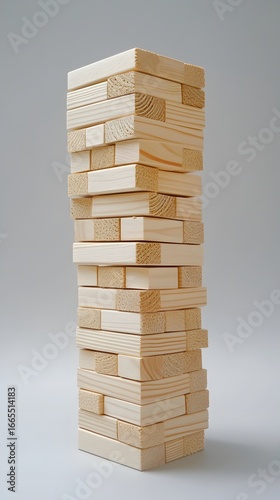Tall Stacking Wooden Blocks Game Tower Jenga Concept Image