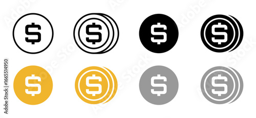 conjunto de iconos de monedas de dinero. Finanzas y economía. Ilustración vectorial