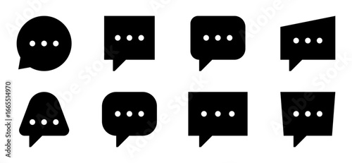 Conjunto de iconos de globos de diálogo. Comunicación y mensajes. Estilo circular, rectangular, cuadrado, triangular. Ilustración vectorial