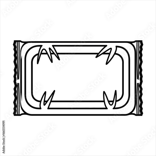 Top View Line Art Illustration  Blank Flexible Packaging,  Sealed Food Pouch,  