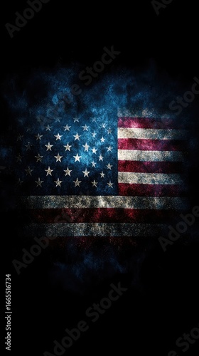 American flag, smoky background