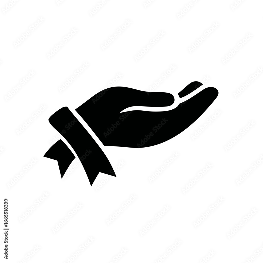 Obraz premium Open hand silhouette with ribbon detail, vector icon of generosity 
