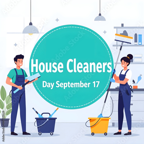 House Cleaning Service People Flat Illustration