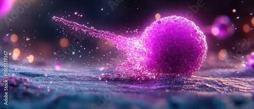 A glowing cell forms a tendril, abstract biology, digital, colorful and textured