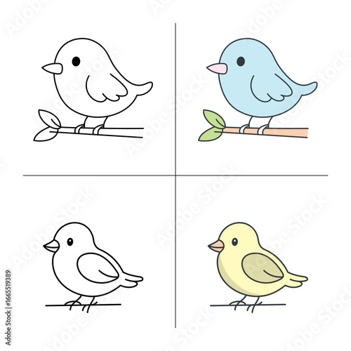 Cute cartoon Bird coloring book illustration vector design templates simple and modern