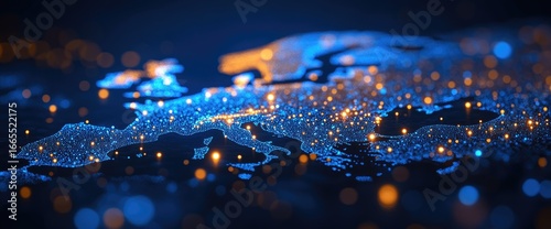 European map of illuminated cities