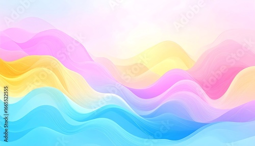 Abstract design featuring soft, flowing waves in pastel colors.
