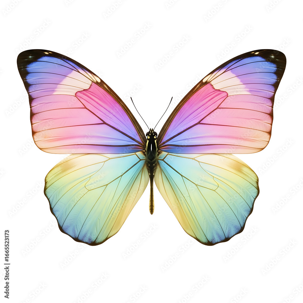 Obraz premium Colorful butterfly with transparent wings on transparent background