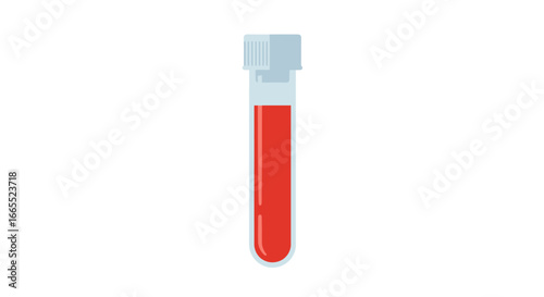 Red blood sample in a laboratory test tube.