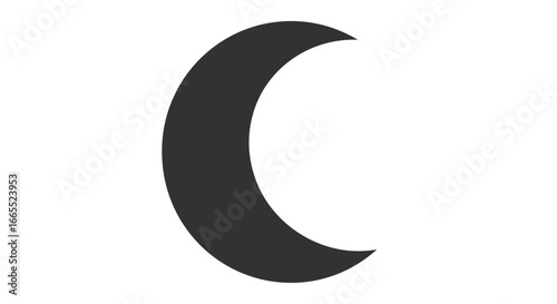 A simple graphic illustration of a crescent moon shape in dark gray against a white background.
