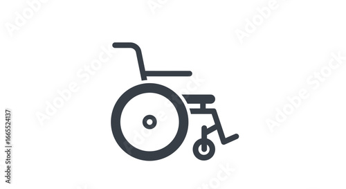 Simple graphic illustration of a wheelchair, side view.