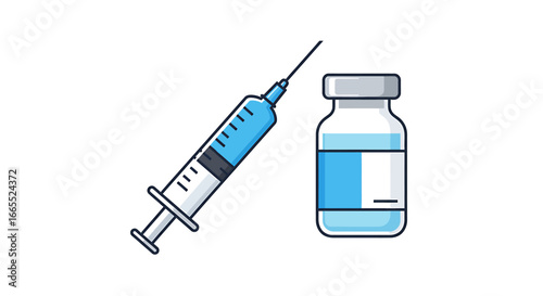 A visual depiction of a syringe and vial, symbolizing medical treatment and vaccination.