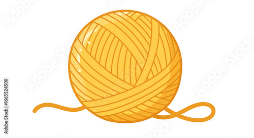 Bright yellow ball of yarn with a loose thread.