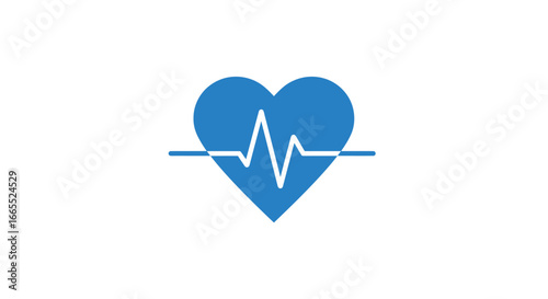 Simple blue heart shape with a white electrocardiogram line, representing health and wellness.
