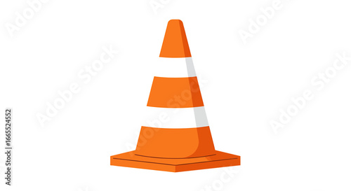 A single, bright orange traffic cone with reflective white stripes stands on a white background.