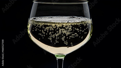 Closeup Sparkling White Wine Glass Bubbles