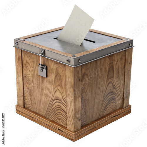 Cast your vote with confidence using this sturdy, secure, and classic wooden ballot box, perfect for any election.