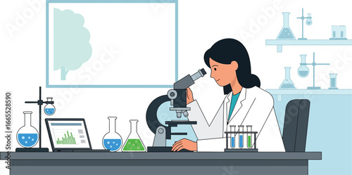 Scientist analyzing samples under microscope in modern laboratory setting