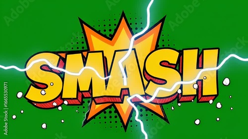 Energetic graphic with starburst and bold lettering on green background