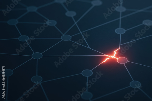 Network connection with power outage concept showing broken link glowing red to symbolize disruption and failure in communication systems