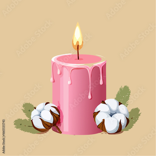 Cartoon romantic candle with red rose isolated
3