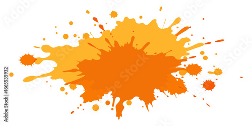 Vibrant orange paint splash illustration with dynamic drips and splatters in two tones. Perfect for themes of creativity, fun, energy, food, autumn, and expressive graphic design impact.