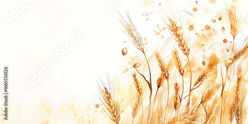 Wheat stalks with seeds scattered in a field
