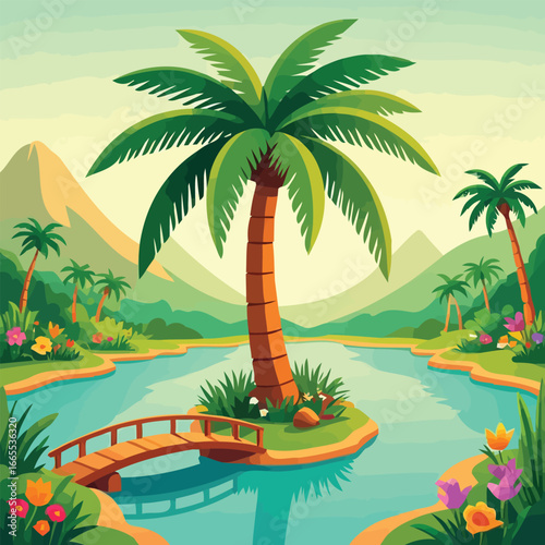 Tents pitched by oasis with high quality detailed illustration creative visual content suitable for Adobe Stock, commercial use, artistic projects and digital design inspiration
