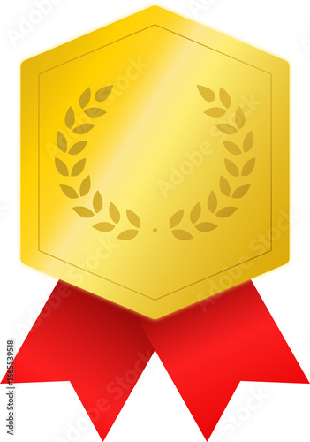 Gold medal badge award icon of achievement and championship