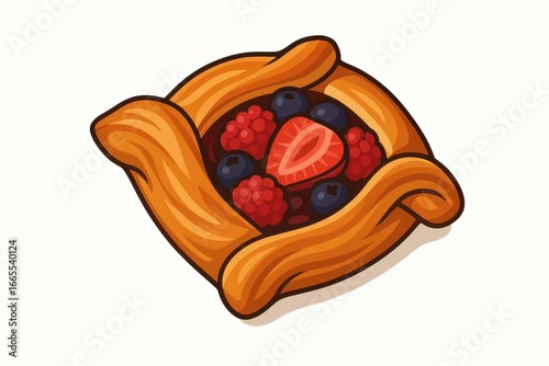 Delicious fruit pastry with berries isolated on white background